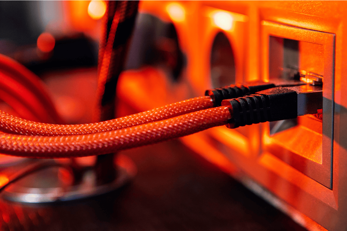Braided red Ethernet and HDMI cables for your gaming setup